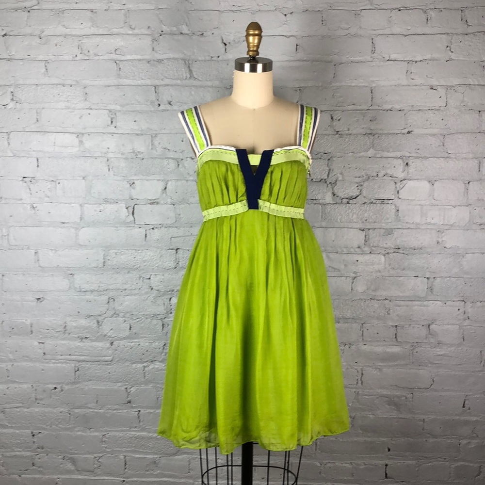 Bright green yellow silk summer cocktail dress